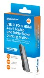 Manhattan USB-C travel dock, HDMI, USB-A, USB-C en 3,5 mm audio, met Power Delivery (PD) 100 W - vereist een externe USB-C-lader (niet inbegrepen). USB-gevoed (geen externe voeding vereist) wanneer PD niet wordt gebruikt