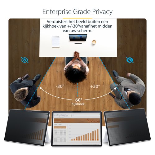 StarTech.com 4-Way 13-inch Surface Pro 8/9/X/11 Laptop Privacy Filter, Portrait/Landscape Modes, Touch-Enabled, Anti-Glans Security Filter, +/- 30 Graden Kijkhoek, 51% Blauw Licht Vermindering
