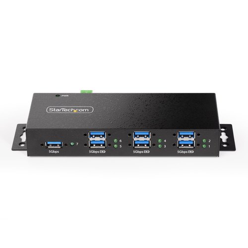 StarTech.com 7-Port Managed USB Hub met 4x USB-A, Heavy Duty met Industriële Stalen Behuizing, ESD & Overspanningsbeveiliging, Wand/Bureau/Din-Rail Montage, USB 3.0/3.1/3.2 Gen 1 5Gbps