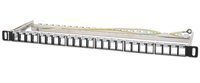 Intellinet 24-poorts afgeschermd leeg patchpanel, 0,5U, 19" keystone high-density ontwerp, uitneembare kabelmanagementbalk, geschikt voor Cat6/Cat6A modules, zwart
