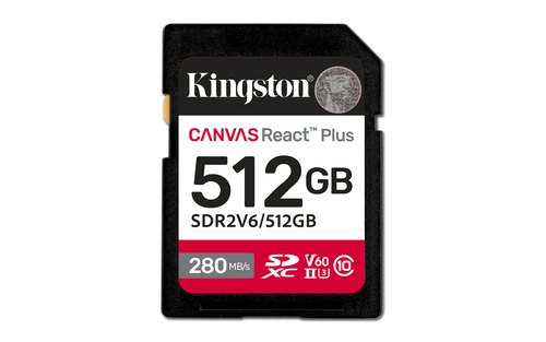Kingston Technology 512GB Canvas React Plus SDXC UHS-II 280R/150W U3 V60 voor Full HD/4K