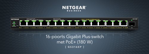 NETGEAR GS316EP Managed Gigabit Ethernet (10/100/1000) Power over Ethernet (PoE) Zwart