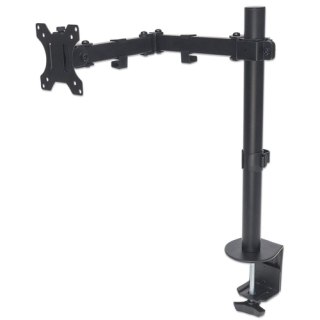 Manhattan Bureaubeugel voor TV’s en monitoren (Volledig Verstelbaar), met tafelklem, voor schermen 13"–27", VESA-compatibiliteit: 75x75 en 100x100 mm (controleer de afmetingen van de vier montagegaten aan de achterzijde), max. 8 kg, zwart