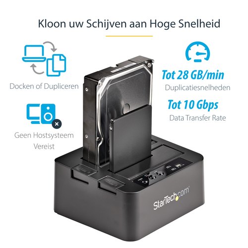 StarTech.com Standalone USB 3.1 Hard Drive Cloner, Dual Bay HDD/SSD Kloner/Copier, 10Gbps USB naar SATA III HDD/SSD Docking Station, Harde Schijf Duplicator Dock, Hard Disk Copy