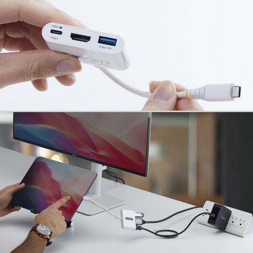 StarTech.com USB-C naar HDMI Multiport Adapter met 140W PD Charging, 4K 60Hz HDMI, USB 5Gbps Hub, Mini Dock voor MacBook / Dell / ThinkPad / HP / iPad / Tablets