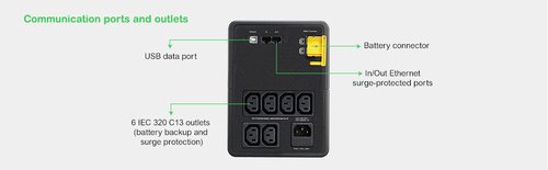 APC Back-UPS BX1200MI Noodstroomvoeding - 1200VA, 6x C13, USB