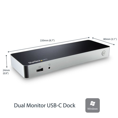 StarTech.com Dual-Monitor USB-C docking station, 60W Power Delivery voor Windows Laptops, USB Type-C naar HDMI / DVI Dock, USB 3.1 Gen 1 Type C Dock met Lader, 5x USB, Thunderbolt 3 Compatibel