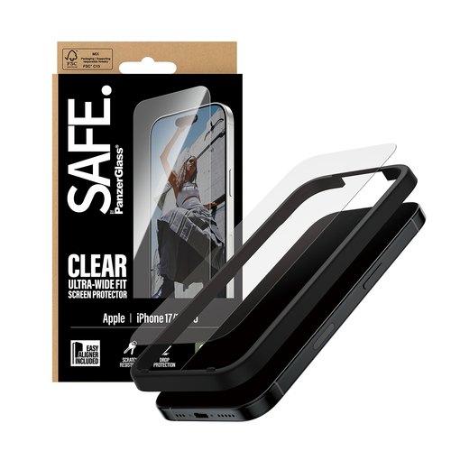 PanzerGlass SAFE. by ® Screen Protector iPhone 17 | iPhone 16 Pro | Ultra-Wide Fit w. EasyAligner Doorzichtige schermbeschermer Apple 1 stuk(s)