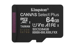 Kingston Technology 64GB micSDXC Canvas Select Plus Gen3 100R A1 enkel pakket zonder ADP