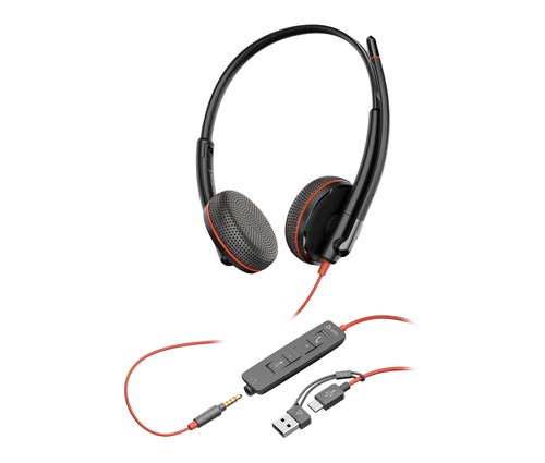 HP Poly Blackwire 3225 Stereo USB-C Headset + 3,5 mm plug + USB-C/A adapter