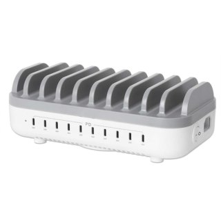 Manhattan USB-C laadstation met 10 poorten, USB-C-uitgang: 10 × 20 W, maximaal vermogen 200 W, netvoeding, inclusief US/EU/UK-adapters