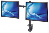 Manhattan Bureaubeugel voor 2 TV’s en monitoren (Volledig Verstelbaar), voor schermen 10"–27", met tafelklem, VESA-compatibiliteit: 75x75 en 100x100 mm (controleer de afmetingen van de vier montagegaten aan de achterzijde), max. 8 kg per scherm, zwart