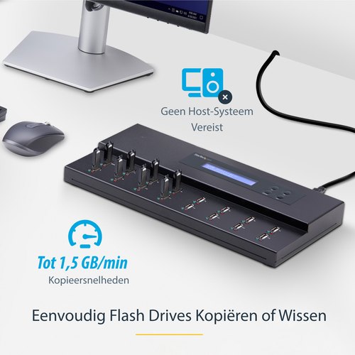 StarTech.com Standalone 1 naar 15 USB Thumb Drive Cloner en Wisser, Multiple USB Flash Drive Kloner, System/File/Whole-Drive Copy aan 1.5 GB/min, Single en 3-Pass Erase, LCD Display