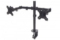 Manhattan Bureaubeugel voor 2 TV’s en monitoren (Volledig Verstelbaar), voor schermen 10"–27", met tafelklem, VESA-compatibiliteit: 75x75 en 100x100 mm (controleer de afmetingen van de vier montagegaten aan de achterzijde), max. 8 kg per scherm, zwart