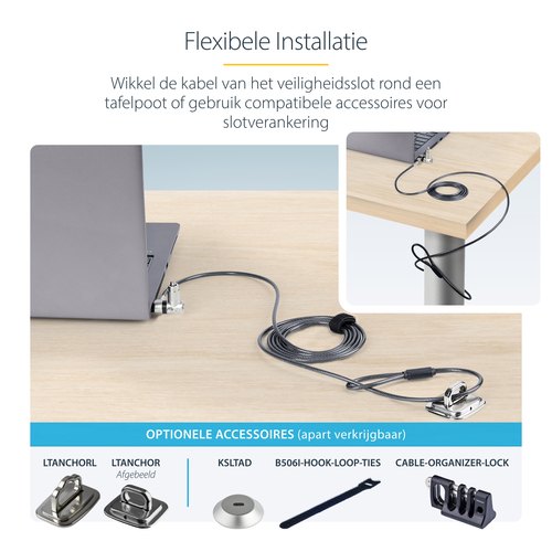StarTech.com 25-Pack Universeel Laptop Kabelslot 2m, Security Kabel met Gedeelde Sleutel, Compatibel met Noble Wedge&reg;/Nano/K-Slot, Antidiefstal Snijbestendige Kabel