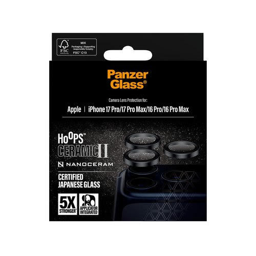 PanzerGlass ® Hoops® Ceramic II Camera Lens Protector iPhone 17 Pro | iPhone 17 Pro Max | iPhone 16 Pro | 16 Pro Max Doorzichtige schermbeschermer Apple 1 stuk(s)