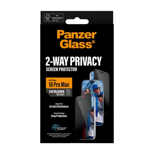 PanzerGlass ® 2-Way Privacy Screen Protector iPhone 18 Pro Max | Ultra-Wide Fit w. EasyAligner Doorzichtige schermbeschermer 1 stuk(s)