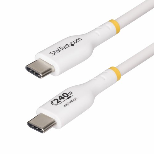 StarTech.com 2m USB-C Laadkabel, Wit, USB-IF Gecertificeerde USB Kabel, 240W PD EPR, USB 2.0 Type-C Laptop Laadkabel, USB-C Data Transfer Kabel, TPE Mantel, M/M