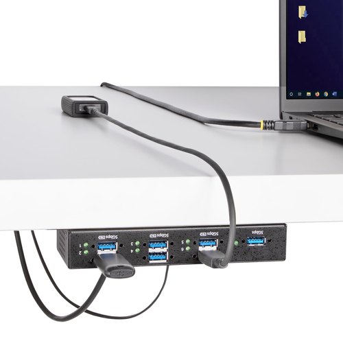 StarTech.com 7-Port Managed USB Hub met 4x USB-A, Heavy Duty met Industriële Stalen Behuizing, ESD & Overspanningsbeveiliging, Wand/Bureau/Din-Rail Montage, USB 3.0/3.1/3.2 Gen 1 5Gbps
