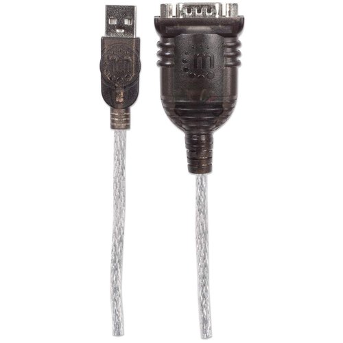 Manhattan USB-A naar RS232 seriële adapter, 45 cm, DB9 mannelijk, Prolific PL-2303RA-chip, zwart/zilver, 3 jaar garantie