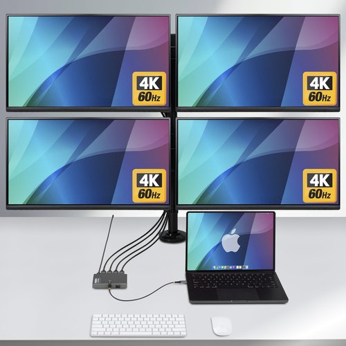 StarTech.com USB-C naar Quad-Monitor Adapter, 4K 60Hz HDMI, 140W PD Passthrough voor Laptop Opladen, USB Poort voor Wireless Toetsenbord / Muis, TAA