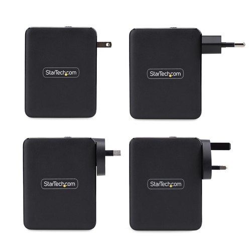 StarTech.com 140W USB-C Wandlader, 3x USB-C/1x USB-A, APFC, PD 3.1 Internationale GaN Power Adapter voor MacBook/Dell XPS/Inspiron