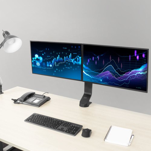 ACT Monitorarm 27" office, crossbar, 2 schermen, eenvoudig in hoogte verstelbaar