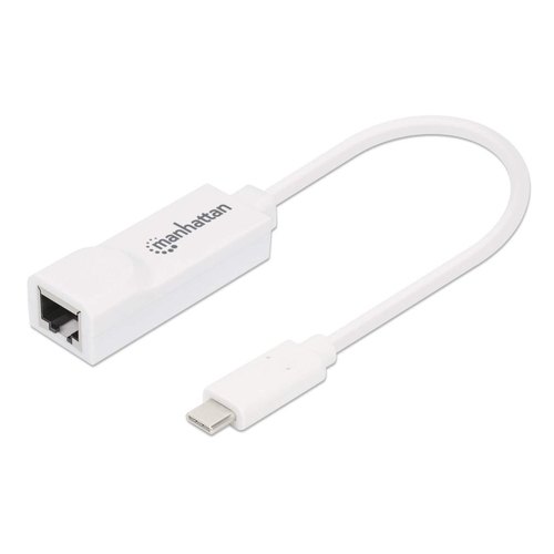Manhattan USB-C naar Gigabit Ethernet adapter, netwerk 10/100/1000 Mbps, tot 2 Gbps full-duplex, RJ45, wit, 3 jaar garantie, equivalent van US1GC30W
