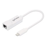 Manhattan USB-C naar Gigabit Ethernet adapter, netwerk 10/100/1000 Mbps, tot 2 Gbps full-duplex, RJ45, wit, 3 jaar garantie, equivalent van US1GC30W