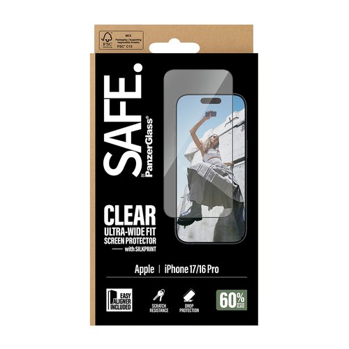 PanzerGlass SAFE. by ® Screen Protector iPhone 17 | 16 Pro | Ultra-Wide Fit w. EasyAligner Doorzichtige schermbeschermer Apple 1 stuk(s)