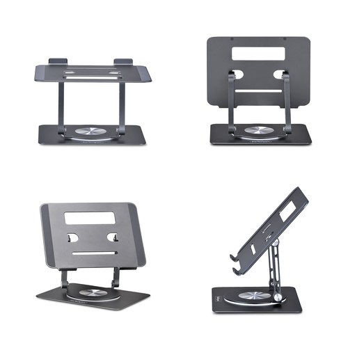 StarTech.com Draaibare Laptopstandaard, 360 Roterende Laptophouder voor Computer, Verhoogd plateau met Verstelbare Kanteling, Max 5kg, Aluminium