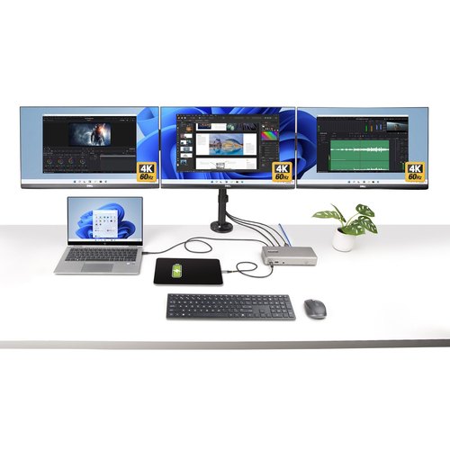 StarTech.com Triple-Monitor USB4 Docking Station, 4K 60Hz HDMI of DisplayPort, 100W Laptop Charging, 2.5GbE, USB-C Multi-Monitor Dock, Zonder Drivers