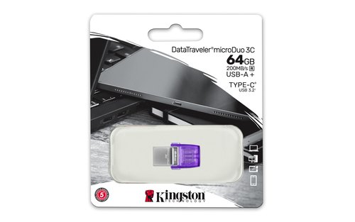 Kingston Technology DataTraveler 64GB microDuo 3C 200 MB/s dubbele USB-A + USB-C