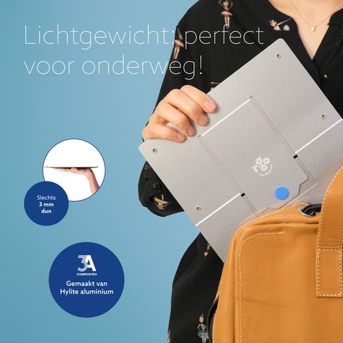 R-Go Tools Laptopstandaard R-Go Riser Flexible, verstelbare inklapbare laptopverhoger, ergonomisch, Hylite aluminium, zilver