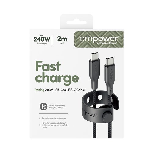 PanzerGlass empower™ by ® Racing 240W USB-C to USB-C Cable | USB 2.0 | 2M | Space Black USB-kabel Zwart