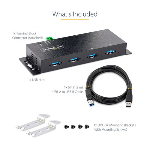 StarTech.com 4-Port Industrial USB 3.0 Hub, 5Gbps, Rugged USB Hub met ESD en Overspanningsbeveiliging, DIN/Wand/Bureau Monteerbare USB-A Hub, USB Expander met Vergrendelbare Poorten, Heavy Duty