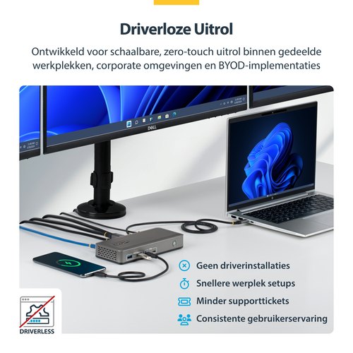 StarTech.com USB-C Docking Station Triple 4K Displays (2x 4K 60Hz, 1x 4K 30Hz), 100W Power Delivery, 6x USB 10Gbps, Gigabit Ethernet, DisplayPort + HDMI, Driverless Windows Laptop Dock