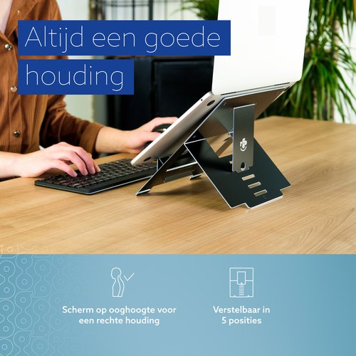 R-Go Tools Laptopstandaard R-Go Riser Flexible, ergonomisch, verstelbare inklapbare laptopverhoger, Hylite aluminium, zwart