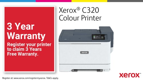 Xerox C320 A4 33 ppm draadloze dubbelzijdige printer PS3 PCL5e6/6 2 laden totaal 251 vel