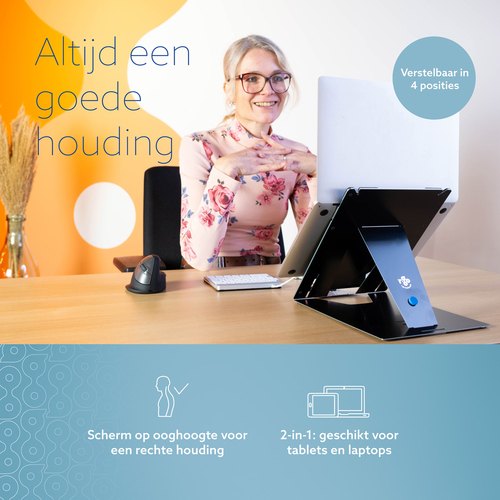 R-Go Tools Tablet- en laptopstandaard R-Go Riser Duo, geschikt voor 10-22 inch scherm, zwart