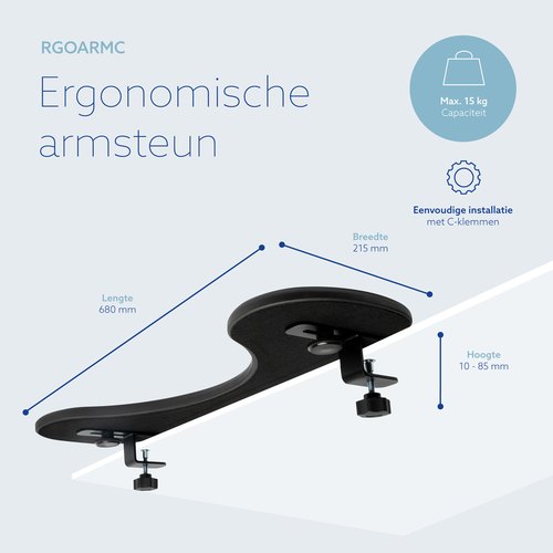 R-Go Tools Armsteun R-Go, ergonomisch, symmetrisch met buikuitsparing, soft foam, zwart