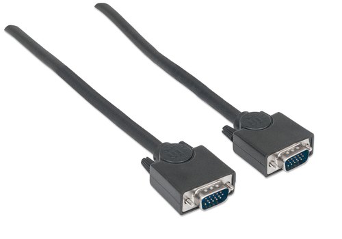 Manhattan VGA-monitorkabel, 1,8 m, HD15 mannelijk/mannelijk, hogere SVGA-specificatie, volledig compatibel met VGA, volledig afgeschermd, zwart, levenslange garantie, equivalent van MXT101MM