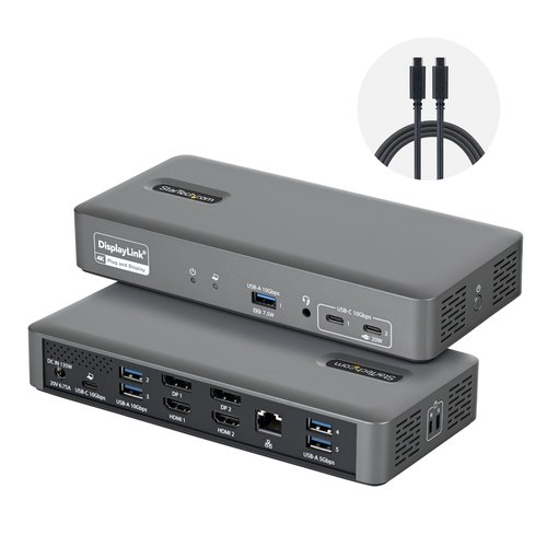 StarTech.com Dual Monitor USB-C Docking Station, 4K 60Hz, HDMI of DisplayPort, 96W Laptop Charging, Gigabit Ethernet, Universeel Smart Dock voor Windows en macOS