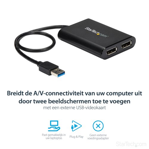 StarTech.com USB-naar-Dual DisplayPort-adapter - 4K 60Hz - USB 3.0 (5 Gbps)