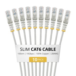 1m Gray Slim CAT6 Cable 10 Pack
