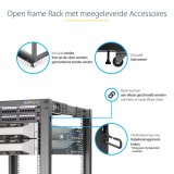 StarTech.com 4-Post 12U Mobiel Open Frame Server Rack, 19" Patchkast met Wielen en 4 Stijlen, Open Serverkast met Verstelbare Diepte voor Computer / AV / Netwerk Apparatuur - Wielen, Stelvoeten of Vloermontage