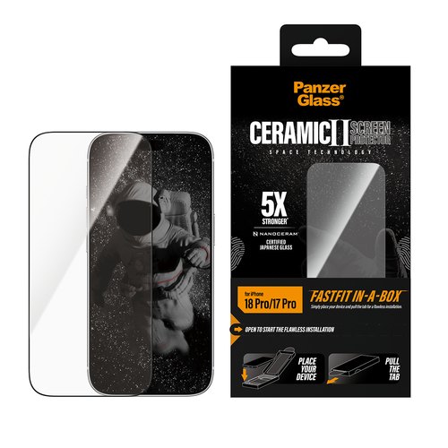 PanzerGlass ® Ceramic Screen Protector iPhone 18 Pro | 17 Pro | Ultra-Wide Fit w. FASTFIT IN-A-BOX Doorzichtige schermbeschermer 1 stuk(s)