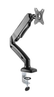 Manhattan Bureaubeugel voor TV’s en monitoren (Volledig Verstelbaar met veer), voor schermen 13"–27", met tafelklem of bladdoorvoer, VESA-compatibiliteit: 75x75 en 100x100 mm (controleer de afmetingen van de vier montagegaten aan de achterzijde), max. 9 kg, zwart