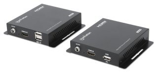Manhattan HDMI KVM-extenderkit 1080p via IP, verlengt het signaal 1080p@60 Hz tot 120 m via Cat6 Ethernetkabel of IP-netwerk, zender en ontvanger, USB-A-poorten voor pc, muis en toetsenbord, zwart, 3 jaar garantie
