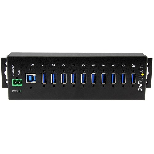 StarTech.com 10-Port USB 3.0 Hub - 5Gbps - Metalen Industriële USB-A Hub met ESD & Overspanningsbeveiliging - Din Rail, Muur of Bureau Monteerbaar - TAA Compliant USB Expander Hub